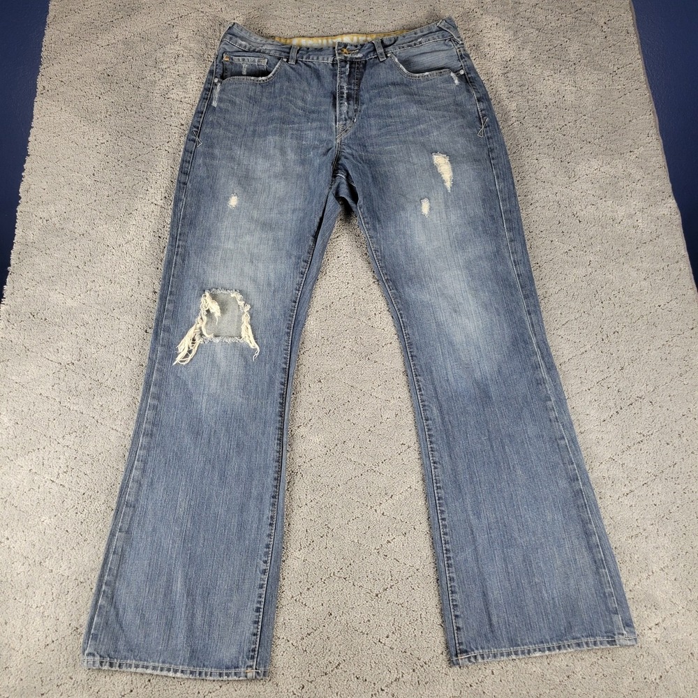 Vintage Union Bay Jeans Mens 36x34 Blue Wide Leg Distressed Skater Grunge Denim